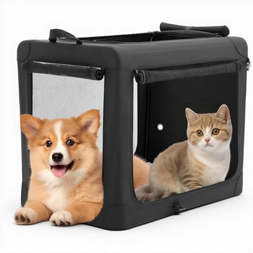 DUMOS Dog Crate 24 Inch Travel Cat Pet Carrier for Small Dog, Portable Foldable Soft Pet Airline Approved Crate with Storage Bag & Washable Pad for Indoor Outdoor Dog Kennel Carrier (S-30lbs, Black) - color: Black, size: 24 Inch