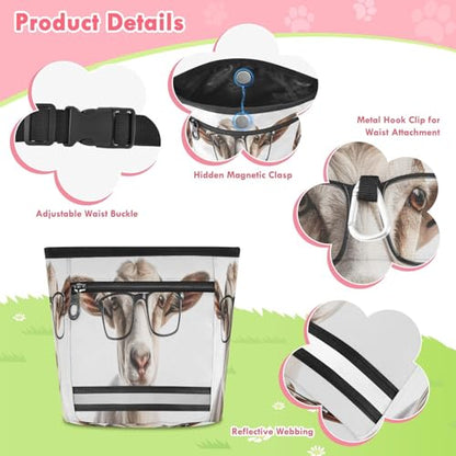 Goat Dog Treat Pouch for Training, Waterproof Puppy Snack Bag with Reflective Strip and Magnetic Closure, Adjustable Waist, Outdoor Dog Walking & Hiking