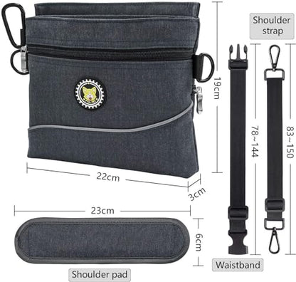 Viklluyr Dog Treat Pouch with Magnetic Closure, 2 Zip Pockets, Removable Inner Pocket, Padded Shoulder Strap, Perfect Food Bag for Agility Training - Including Carabiner - color: Black, size: L