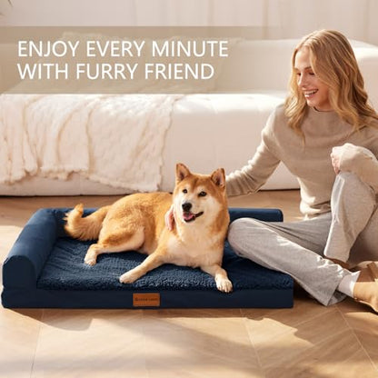 Patas Lague Orthopedic Dog Bed Large Sized Dog 36''X24'', Waterproof L Bolster Medium Pet Sofa Beds with Removable Washable Cover, Soft Pet Couch Crate Mat with Nonskid Bottom, Navy Blue - color: Navy Blue, size: 36"L x 24"W x 3.5"Th