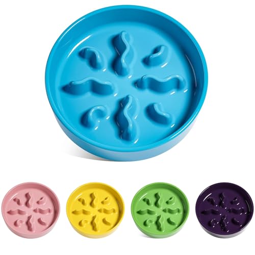 LE TAUCI PET Ceramic Slow Feeder Dog Bowls Small Breed, 0.5 Cups Dog Food Dish for Fast Eaters, Puzzle Bowl for Small Dogs and Cats, 5.5 Inch-Blue - color: Blue