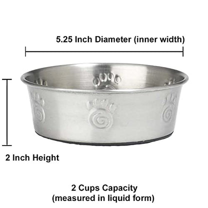 PetRageous 60047 Cayman Classic Non-Skid Stainless Steel Dishwasher-Safe Bowl 2-Cup Capacity 5.25-Inch Diameter 2-Inch Tall for Small Dogs and Cats of Any Size, Metallic