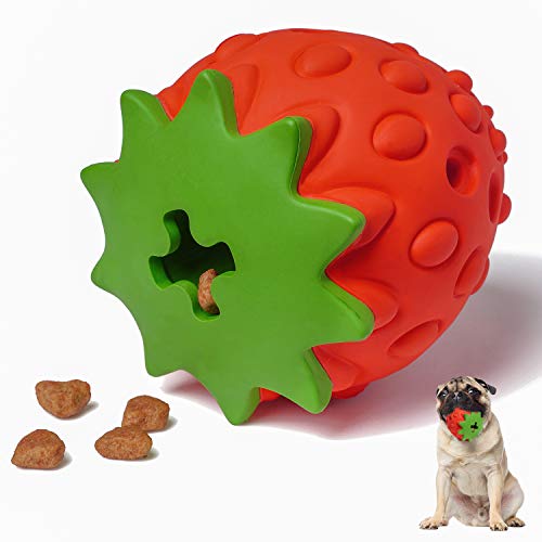MewaJump Dog Puzzle Toys Rubber Chew Toys,Treat Food Dispensing Toy for Teeth Cleaning Dog Ball Toy Interactive Enrichment Toys for Puppy, Small, Medium, Large Breeds - color: red strawberry