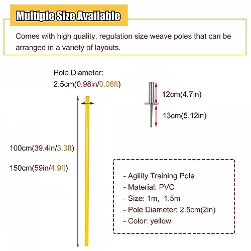 5 Pcs Set Training Agility Poles with Metal Spike, Yellow Slalom Training Agility Poles for Improve Agility/Speed/Footwork, Football Training Poles(1m(3.3ft)) - size: 1m(3.3ft)