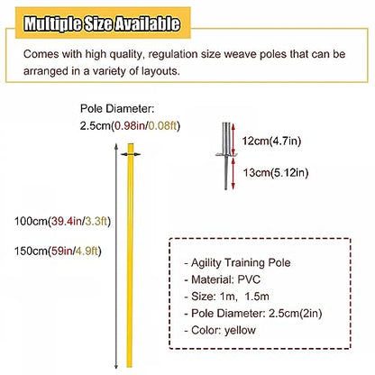 5 Pcs Set Training Agility Poles with Metal Spike, Yellow Slalom Training Agility Poles for Improve Agility/Speed/Footwork, Football Training Poles(1.5m(5ft)) - size: 1.5m(5ft)