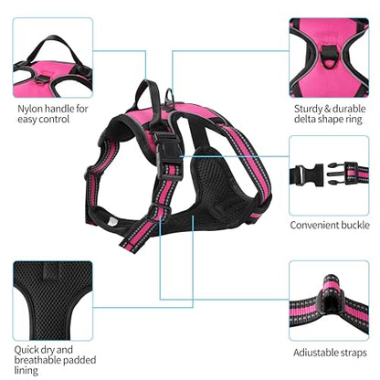 Hot Pink No-Pull Dog Harness with 2 Leash Clips，Soft Padded Vest for Small Dog, Adjustable Reflective Dog Vest Easy to Put on and Take Off,(Neck: 13"~17", Chest: 17"~21",Hot Pink Small) - color: Hot Pink, size: Small