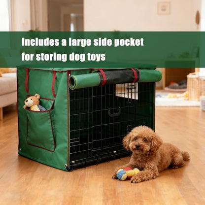 42-Inch Green Dog Crate Cover – Light-Blocking Protective Cover with Roller Shades, Sound-Dampening Sunshade for Wire Kennels, Features Breathable Side Window (Cover Only) - color: Green, size: 42.0"L x 28.0"W x 30.0"H