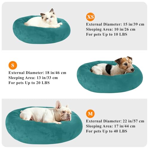 Plain Dark Teal Green Solid Color Calming Dog Bed for Cats & Small Medium Dogs, Washable Plush Round Donut Pet Bed with Soft Raised Rim, 20 inches Warm Anti-Slip Cushio - size: 20 inch