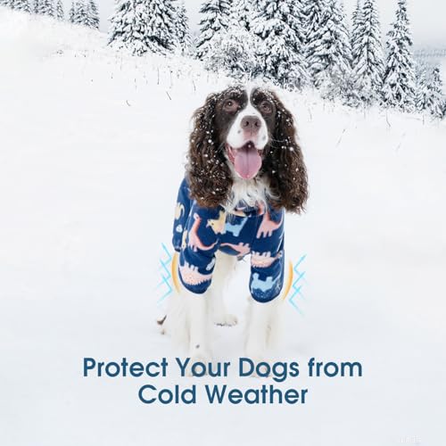 ROZKITCH Dog Winter Coat Soft Fleece Dog Pajamas, Pet Windproof Warm Cold Weather Jacket Vest with Reflective Zipper, Jumpsuit Apparel Outfit Clothes for Medium Dog Dinosaur S - color: BlueDinosaur, size: S