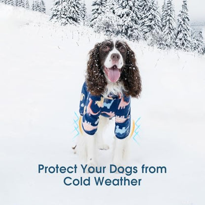 ROZKITCH Dog Winter Coat Soft Fleece Dog Pajamas, Pet Windproof Warm Cold Weather Jacket Vest with Reflective Zipper, Jumpsuit Apparel Outfit Clothes for Medium Dog Dinosaur S - color: BlueDinosaur, size: S