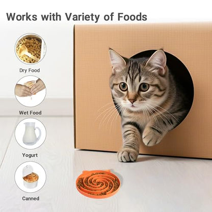 Bifeaw Slow Feeder Cat Bowl, Easy to Clean Silicone Bowl, Ideal for Dry and Wet Food (Orange and Cyan) - color: Orange and Cyan