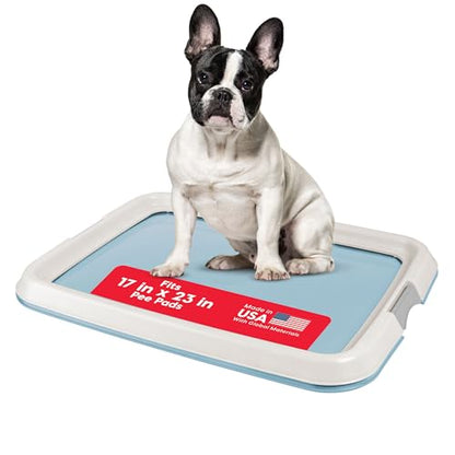 IRIS USA Pee Pad Holder for Dogs and Puppies, Potty Training Tray with Secured Latches, Non-Skid Feet, Leak Protection, Easy Clean Surface, Fits 17"x 23" Puppy Pads Size, Blue - color: Blue, size: 17" x 23"