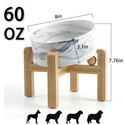 hjn Elevated Ceramic Dog Bowl 15°Slanted Raised Dog Bowl with Bamboo Stand for Small Medium Dogs and Cats, Pet Feeder -7.6-Cup (1800ml)-Marble Gray - color: Marble Gray, size: 7.6Cup