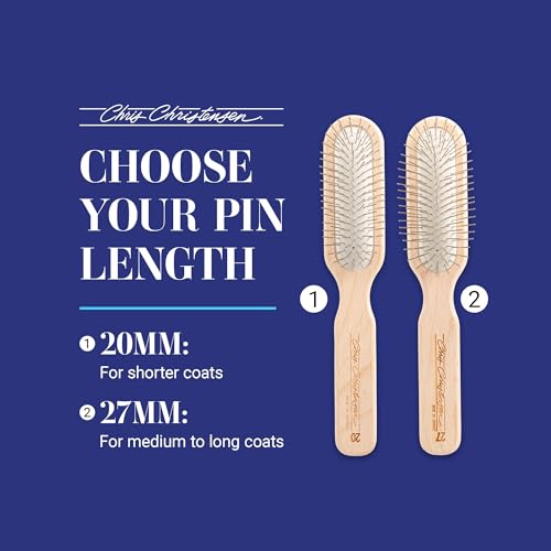 Chris Christensen 20 mm Oblong Pin Dog Brush, Original Series, Groom Like a Professional, Stainless Steel Pins, Lightweight Beech Wood Body, Ground and Polished Tips - size: 20mm