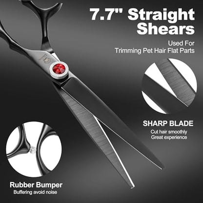 GLADOG 17.8cm(7인치) 전문 강아지 그루밍 가위 키트, 그루밍용 티타늄 강아지 가위, 그루밍을 위한 튼튼한 강아지 가위, 강아지용 6-in-1 애완동물 그루밍 가위 (프로 블랙) - style: 프로 블랙