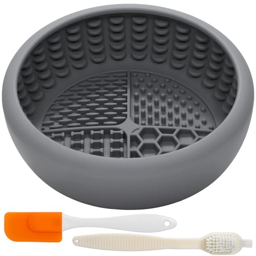 Dog Lick Bowl for Large Dogs, Lick Mat, Slow Feeder Lick Bowl with Brush and Scraper,Strong Suction, Freeze Licking Bowl for Anxiety Relief, Enrichment & Distraction, Dishwasher Safe 7.6 * 3.5 inch - color: Gray