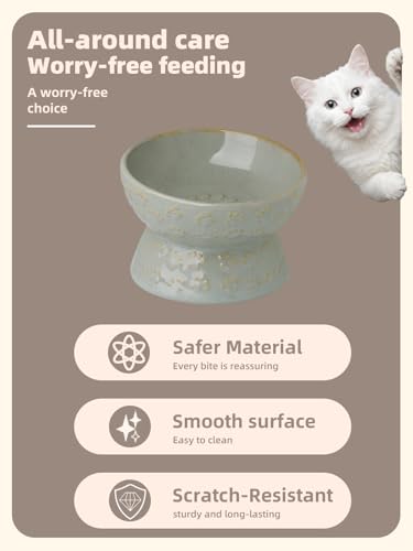 GDCZ Ceramic Tilted Elevated Cat Bowl, for Fat Faced Cat, Kitten (Grey) | 15° Tilted Elevated Design,5oz Small Meal Capacity,Chin-Friendly Ceramic,Paw Print - color: Grey