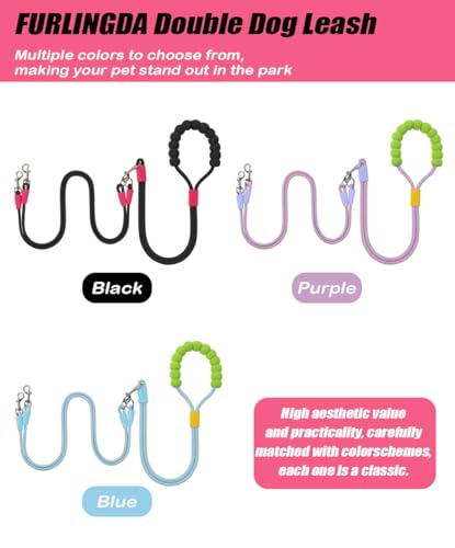 Hands Free Double Dog Leash for Two Dogs, No Tangle 360° Swivel Fit for Small and Medium Breeds, Adjustable Split Leads (Black) - color: Black