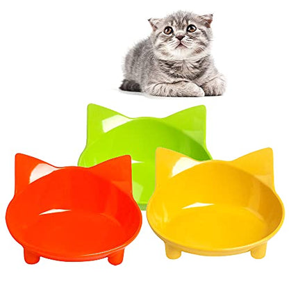 Cat Bowls, Non-Slip Food and Water Bowls for Cats & Dogs, Wide & Shallow Design to Prevent Whisker Fatigue, Safe Food-Grade Pet Dishes for Kittens, Puppies, Rabbits - color: 3Yellow+Green+Orange