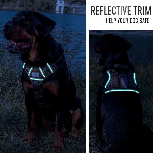Tactical Dog Harness for Medium & Large Dogs, Woodland Camo Adjustable No-Pull Control with Handle, Heavy Duty Reflective Vest - Size XL - color: Woodland Camo, size: XL