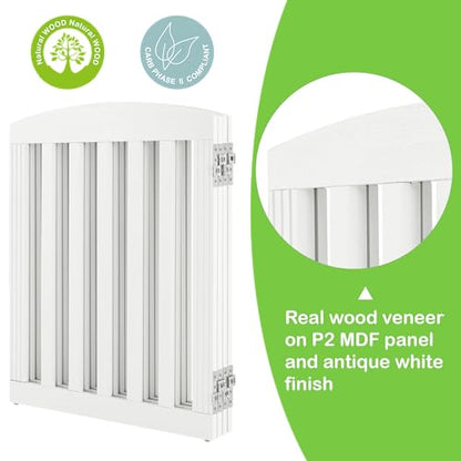 SPIRICH 96" Extra Wide 28" Tall Wooden Freestanding Foldable Dog Gate, Pet Gate Indoor, 4 Panels, White - color: Antique White, size: [4 Panels]96"W x 28"H