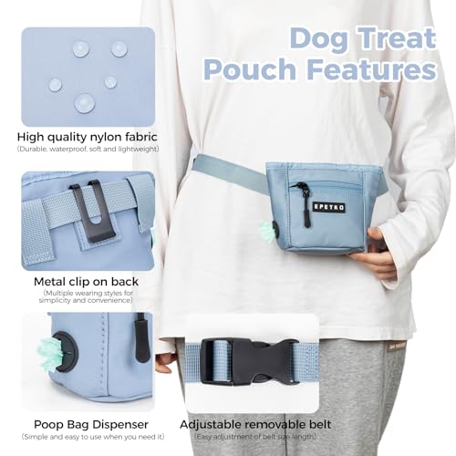 Dog Treat Pouch, Powerful Magnet Closure Device Dog Training Treat Bag Large Capacity Pet Treat Pouch with Poop Bag Dispenser Treat Bag for Dog Training with Metal Waistband Clip (Light Blue) - color: Light Blue
