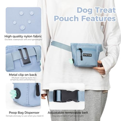 Dog Treat Pouch, Powerful Magnet Closure Device Dog Training Treat Bag Large Capacity Pet Treat Pouch with Poop Bag Dispenser Treat Bag for Dog Training with Metal Waistband Clip (Light Blue) - color: Light Blue