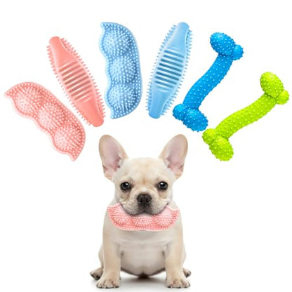 Skylety 6 Pcs Puppy Teething Chew Toys Rubber Bones Shaped Cute Dog Pet Small Dog Toys for 2-8 Months Small Dogs Cleaning Relieving Itching(Blue, Pink, Yellow Green) - color: Blue, Pink, Yellow Green