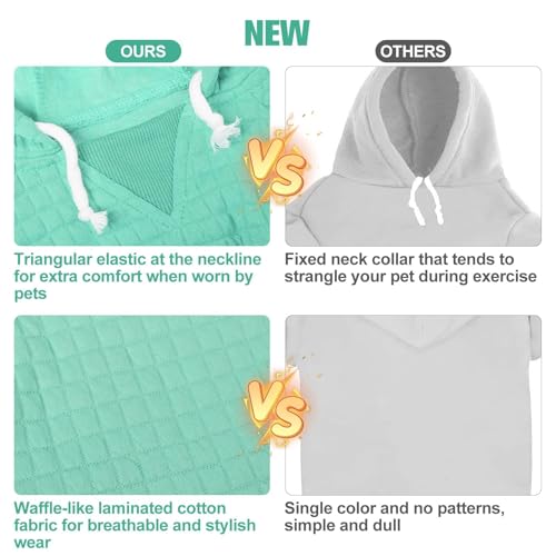 BEAUTYZOO Small Dog Hoodie Sweater with Pockets, Dog Clothes for Small Medium Dogs Boy Girl, Waffle-Like Laminated Cotton Pet Coats with Hat and Leash Hole, Mint Green XXS - color: Mint Green, size: XXS (Back: 8",Chest: 10", Neck: 7.5")