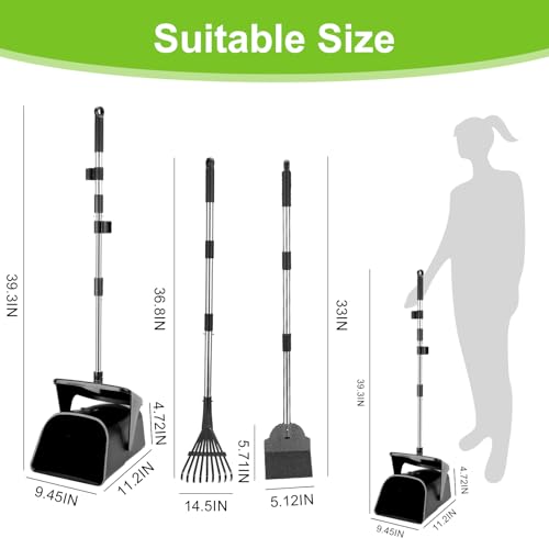 Pooper Scooper Large Swivel Bin & Rake & Spade with 20 Waste Bags and 1 Hook, 39.3" Long Handle Metal Dog Pooper Scooper for Yard, Easy to Clean Pet Waste Use on Grass, Dirt, Gravel or Flats