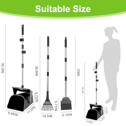 Pooper Scooper Large Swivel Bin & Rake & Spade with 20 Waste Bags and 1 Hook, 39.3" Long Handle Metal Dog Pooper Scooper for Yard, Easy to Clean Pet Waste Use on Grass, Dirt, Gravel or Flats