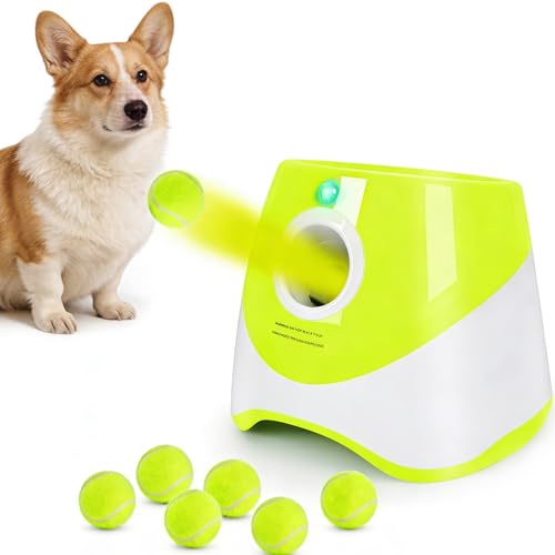 OYE Dog Ball Launcher, Automatic Balls Thrower with 6 Balls for Dog, 2 Tennis Balls Throwing Machine with 10-30 ft Throw Distance, Interactive Pet Toys for Small and Medium Dogs (Green)