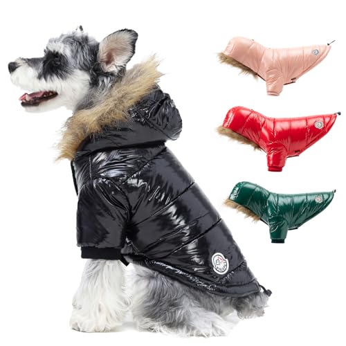 PINA Dog Winter Coat with Faux Fur Hood, Windproof and Warm, Suitable for Small to Large Dogs, Black, L - color: Black, size: L(chest:21.6in)