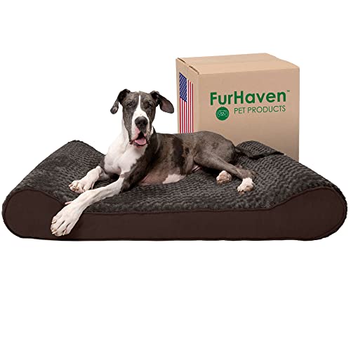 Furhaven Orthopedic Dog Bed for Extra Large Dogs w/ Removable Washable Cover, For Dogs Up to 180 lbs - Ultra Plush Faux Fur & Suede Luxe Lounger Contour Mattress - Chocolate, Giant/XXXL - color: Chocolate, size: Giant/XXXL