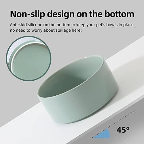 Havniva 7.3inch Ceramic Raised Dog Bowl with Stand, Double Dog Bowls Elevated for Medium Breed Dog Food and Water Bowl Set Non-Slip Dog Dish Large Capacity Feeding Pet Water Bowl - color: 2 Bowls+Stand - Light Green, size: 7.3inch