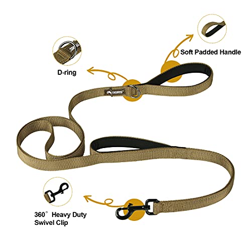 OneTigris Handled No-Pull Dog Walking Leash Long Traffic Leads for Medium to Large Dogs (Brown, 4FT) - color: Brown, size: 4FT