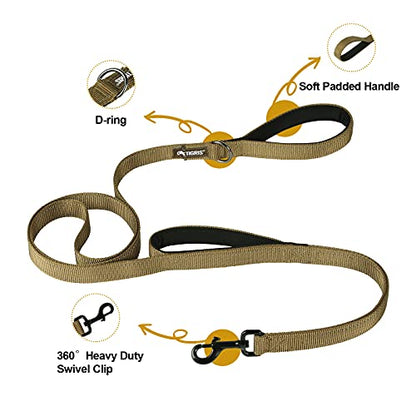 OneTigris Handled No-Pull Dog Walking Leash Long Traffic Leads for Medium to Large Dogs (Brown, 4FT) - color: Brown, size: 4FT