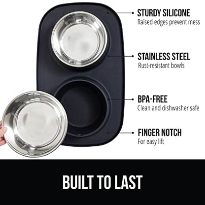 GORILLA GRIP Dog Bowl Set with Slip Resistant Silicone Feeding Mat, Food Grade 304 Stainless Steel Bowls, BPA Free, High Edge Spill Containment, Dishwasher Safe, Finger Notch Removal, 1 Cup, Black - color: Black, size: 1 Cup Bowls