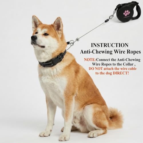Chew Proof Retractable Dog Leash for Medium Dogs up to 44lbs, 16ft Heavy Duty Dog Lead with Anti-Chewing Steel Wire Rope, Tangle-Free, One-Hand Brake & Lock, Black M - color: Black, size: Medium