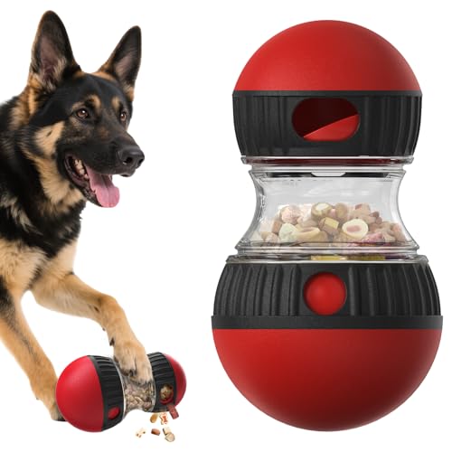 BSISUERM Dog Food Dispensing Puzzle Toy Adjustable Treat Dispenser Slow Feeder Pet Interactive Chase Toy Dog Enrichment Ball for Medium Large Dogs to Keep Them Busy, Extra Large - color: Red - Single - XL