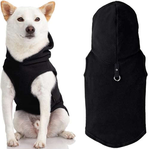 Gooby - Fleece Vest Hoodie, Small Dog Pull Over Hooded Fleece Jacket with Leash Ring, Black, Small - color: Black, size: Small (Around 6-lb)