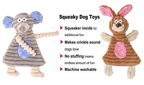 Comtim No Stuffing Dog Toys with Squeaker, Durable Dog Chew Toys, Small Dogs & Puppies, Rabbit & Elephant - size: Rabbit & Elephant