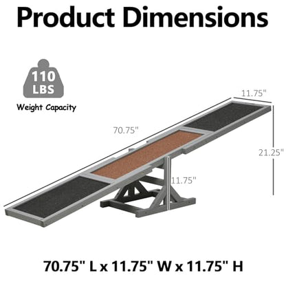 71" Wooden Dog Agility Seesaw for Training and Exercise - Outdoor Dogs Seesaw for Advanced Dog Obstacle Courses, Dogs Agility Ramp Training Platform Equipment (Gray)