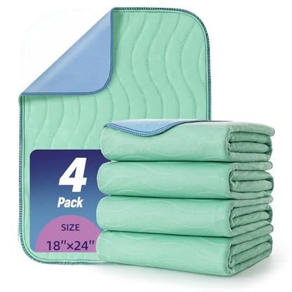 Pee Pads for Adults, Kids and Pets, Cotton-Like Surface, Machine Washable, 100% Leak Prevention with Waterproof TPU Layer (4 Pack, 18*24 inch) - size: 4 pack, 18*24 inch