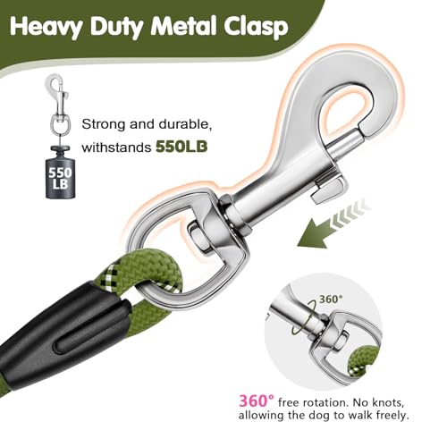 Dog Leash Heavy Duty 4/5/6ft XiaZ 2 Handles Dog Leashes for Medium Large Dogs 1/2 Inch 1000lb Strength Reflective PVC Waterproof-Handles Metal Hook Dual-Handle Rope Leash Nighttime Safety - color: Green, size: 6FT (1/2")