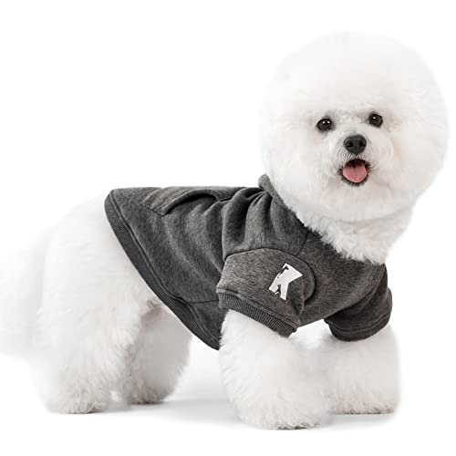 Koneseve Dog Hoodie Fleece Puppy Clothes Warm Sweater with Hat for Small Dogs Cat Hooded Shirt Kitten Pet Basic Hoodies Sweatshirt with Pocket Doggie Soft Winter Coat Apparel (Grey; L) - color: Grey, size: L-(9~17lb) | Chest(~17.7")