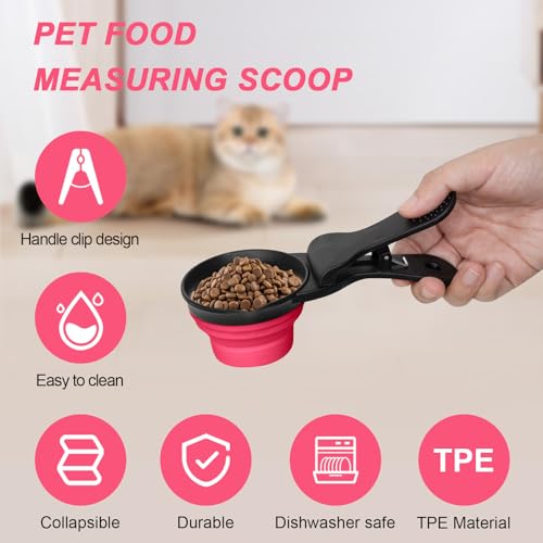 Collapsible Dog Food Scoop Foldable Pet Food Bag Clip 3 in 1 Multi-function Silicone Cat Food Measuring Cup Scoop Dog Food Scooper Pet Food Storage Clip (Rose Red, 1/2 Cup Capacity(1 Pack)) - color: Rose Red, size: 1/2 Cup Capacity(1 Pack)