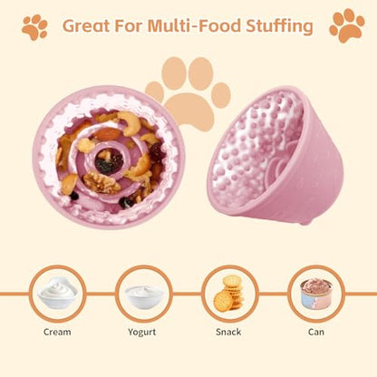 Dog Lick Bowl,Anxiety Relief Non-Slip Silicone Treat Bowl,Durable Anti-Choking Long-Lasting Enrichment Slow Feeder Licking Mat for Small Medium Large Breed,Freezable BPA Free Silicone Dishwasher Safe - color: Pink, size: S-M
