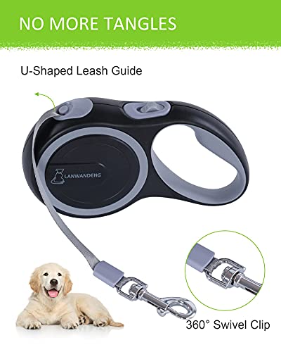 26FT Chew Proof Retractable Dog Leash with 2 Heavy Duty Anti-Chewing Wire Ropes, 360° Tangle-Free Dog Lead with Anti-Slip Handle for Medium/Large Dogs up to 110 lbs Gray - color: Gray