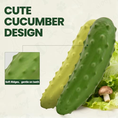 LIFLIX 2PCS Tough Squeaky Dog Toys, Durable Dog Chew Toy with Natural Rubber, Teething Toys for Medium Large Breeds, Cucumber Pickle Shape, Yellow & Green - color: yellow and green